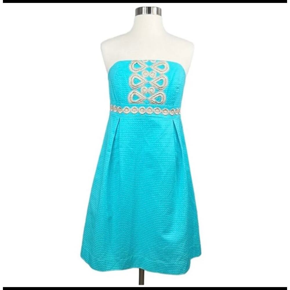 Lily Pulitzer Women Strapless Dress Sz. 4 Betsey Wave Jacquard GUC (Flaws)